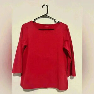 Eileen Fisher Womens Blouse Red Size Small 3/4 Sleeve Cotton/Lycra
